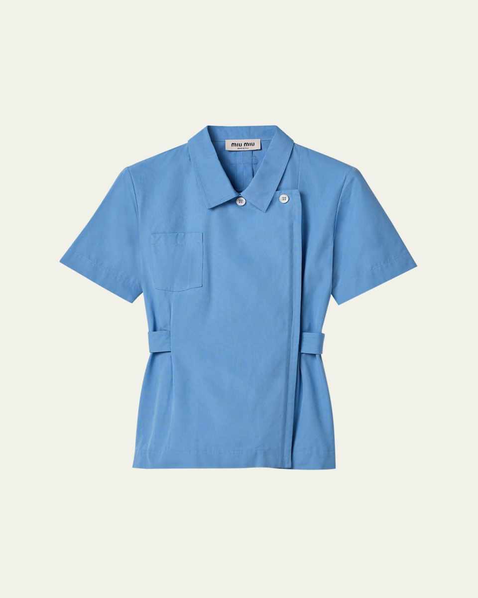 Short-Sleeve Double-Breasted Collared Shirt